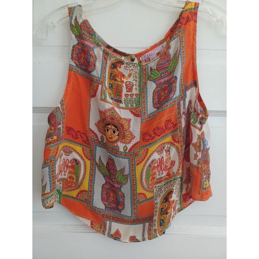 Calypso St. Barth cropped silk tank top blouse S ethnic resort luxury vacation
